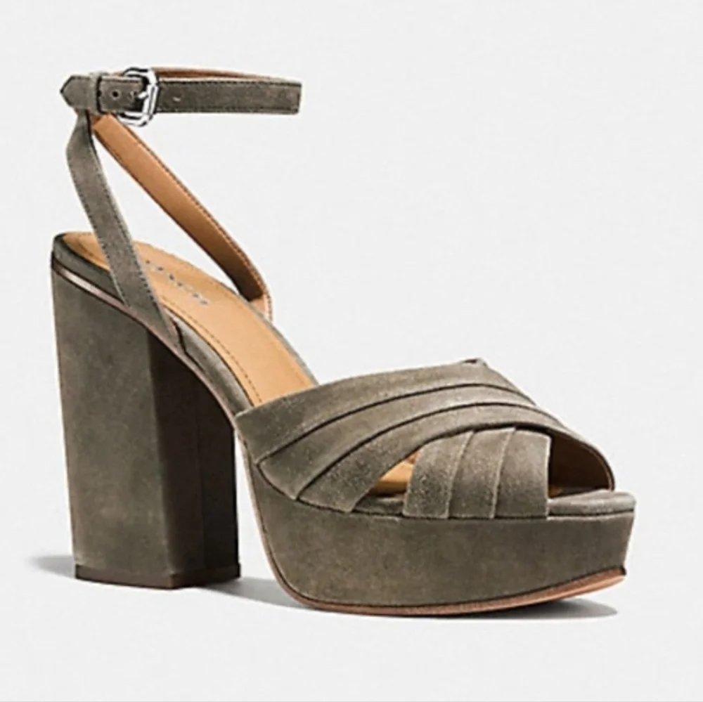 COACH Suede Platform Heels‎ Wraparound Ankle Strap Nikeeta - Size 6